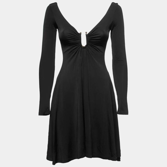 Just Cavalli Black Jersey U-Ring Ruched Detail Mini Dress - Picture 4 of 7